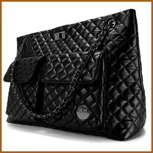 Quilted Vegan Leather Tote Weekender Travel Bag with Trolley Sleeve